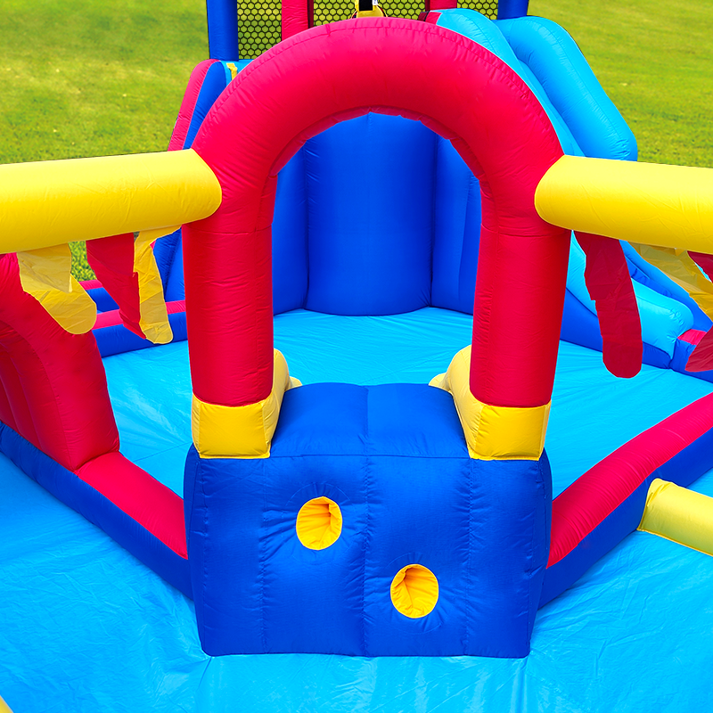 Inflatable Water Slide Park with Splash Pool Climb The Wall, Inflatable Sport Ball and Water Guns, Water Slide