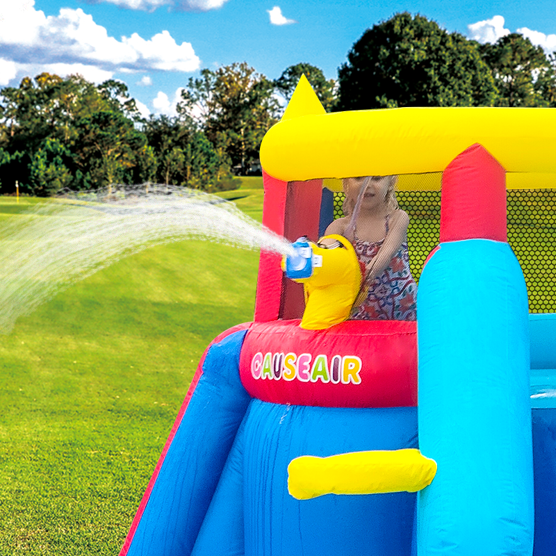 Inflatable Water Slide Park with Splash Pool Climb The Wall, Inflatable Sport Ball and Water Guns, Water Slide