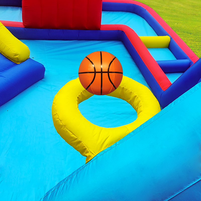 Inflatable Water Slide Park with Splash Pool Climb The Wall, Inflatable Sport Ball and Water Guns, Water Slide