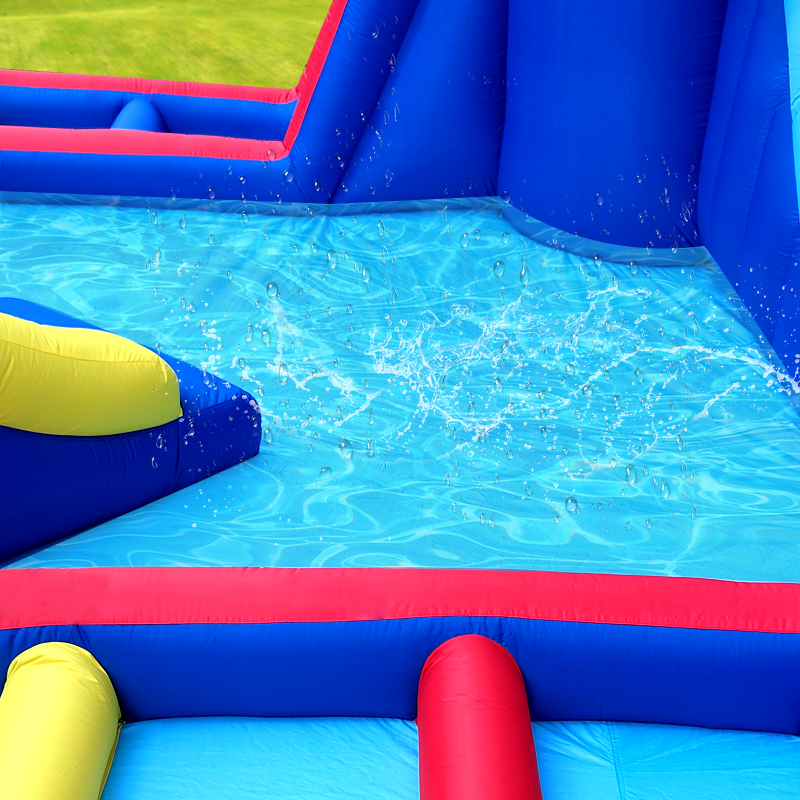 Inflatable Water Slide Park with Splash Pool Climb The Wall, Inflatable Sport Ball and Water Guns, Water Slide
