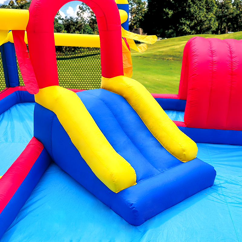 Inflatable Water Slide Park with Splash Pool Climb The Wall, Inflatable Sport Ball and Water Guns, Water Slide