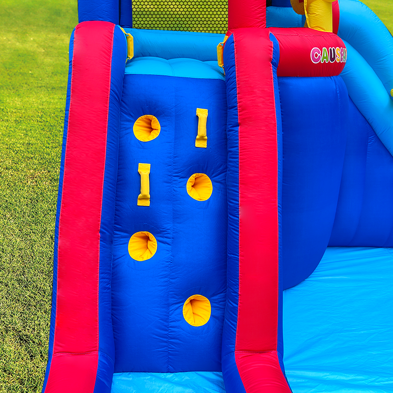 Inflatable Water Slide Park with Splash Pool Climb The Wall, Inflatable Sport Ball and Water Guns, Water Slide
