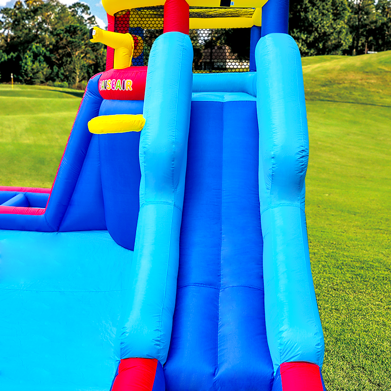 Inflatable Water Slide Park with Splash Pool Climb The Wall, Inflatable Sport Ball and Water Guns, Water Slide
