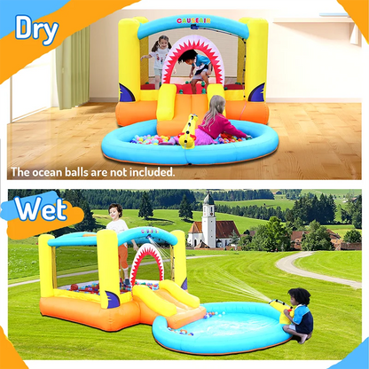 Inflatable Bounce House with Ball Pit & Waterslide,Wet & Dry Use