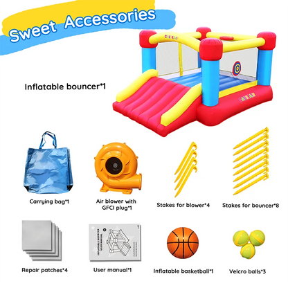 Inflatable Bounce House with GFCI Blower,Jumping Bouncy Castle with Slide