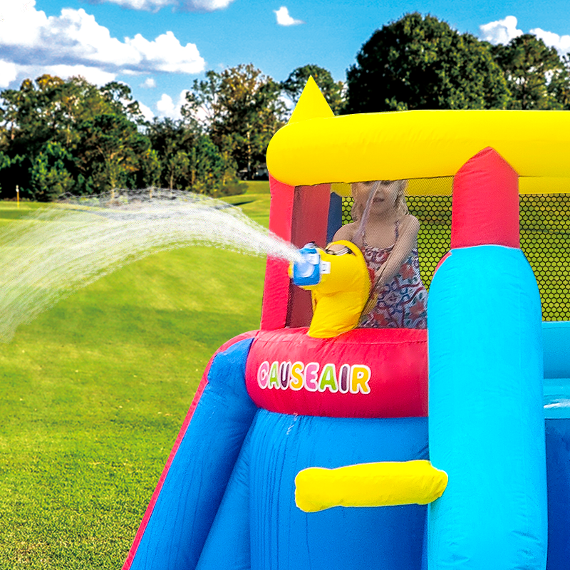 Inflatable Water Slide Park with Splash Pool Climb The Wall, Inflatable Sport Ball and  Water Guns, Water Slide