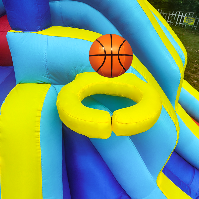 Inflatable Water Park With 2 Water Slides,6 Velcro Balls, Basketball Hoop,Soccer Ball,Water Gun