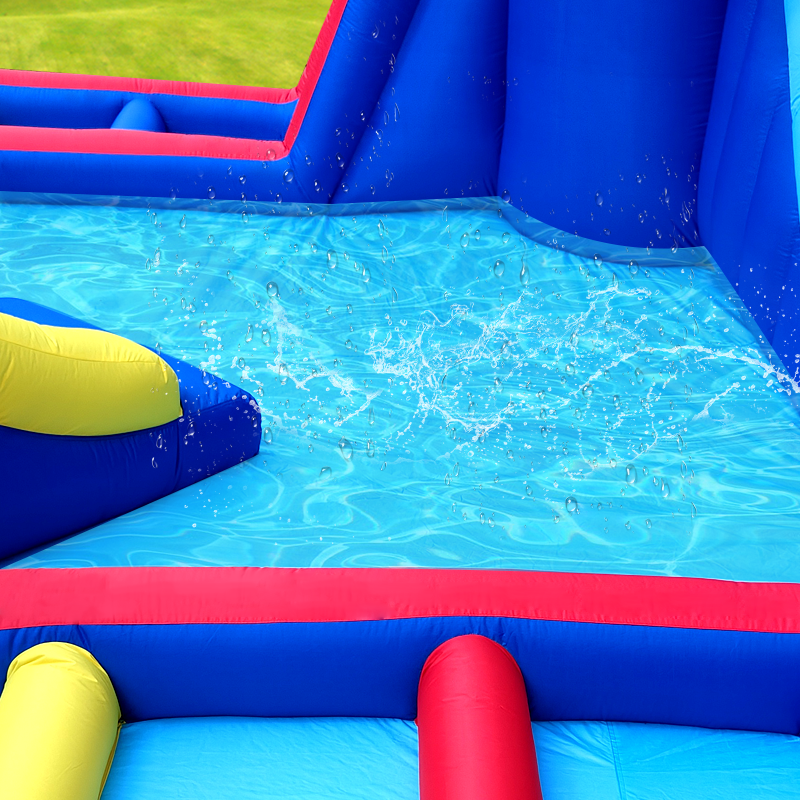 Inflatable Water Slide Park with Splash Pool Climb The Wall, Inflatable Sport Ball and  Water Guns, Water Slide