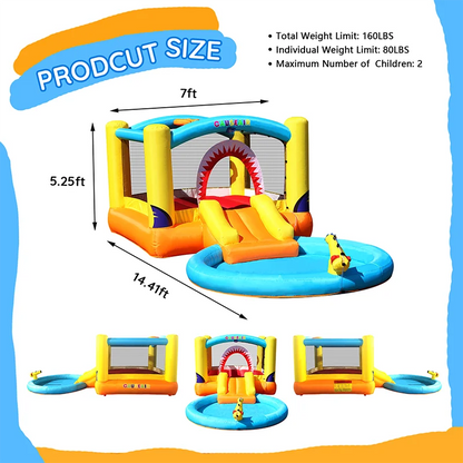 Inflatable Bounce House with Ball Pit & Waterslide,Wet & Dry Use