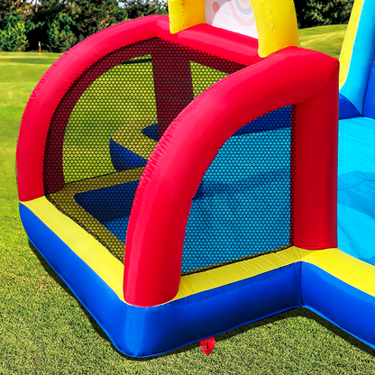 Inflatable Water Park With 2 Water Slides,6 Velcro Balls, Basketball Hoop,Soccer Ball,Water Gun