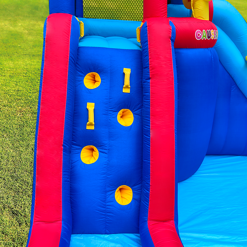 Inflatable Water Slide Park with Splash Pool Climb The Wall, Inflatable Sport Ball and  Water Guns, Water Slide