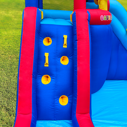 Inflatable Water Slide Park with Splash Pool Climb The Wall, Inflatable Sport Ball and  Water Guns, Water Slide