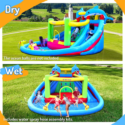 Inflatable Water Slide with Bounce House,Water Park for Kids Backyard Summer