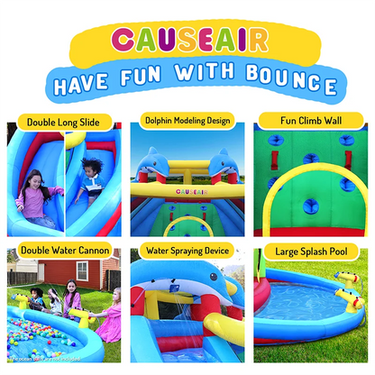 Inflatable Water Slide with Bounce House,Water Park for Kids Backyard Summer